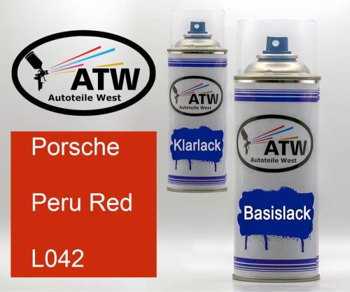 Porsche, Peru Red, L042: 400ml Sprühdose + 400ml Klarlack - Set, von ATW Autoteile West.